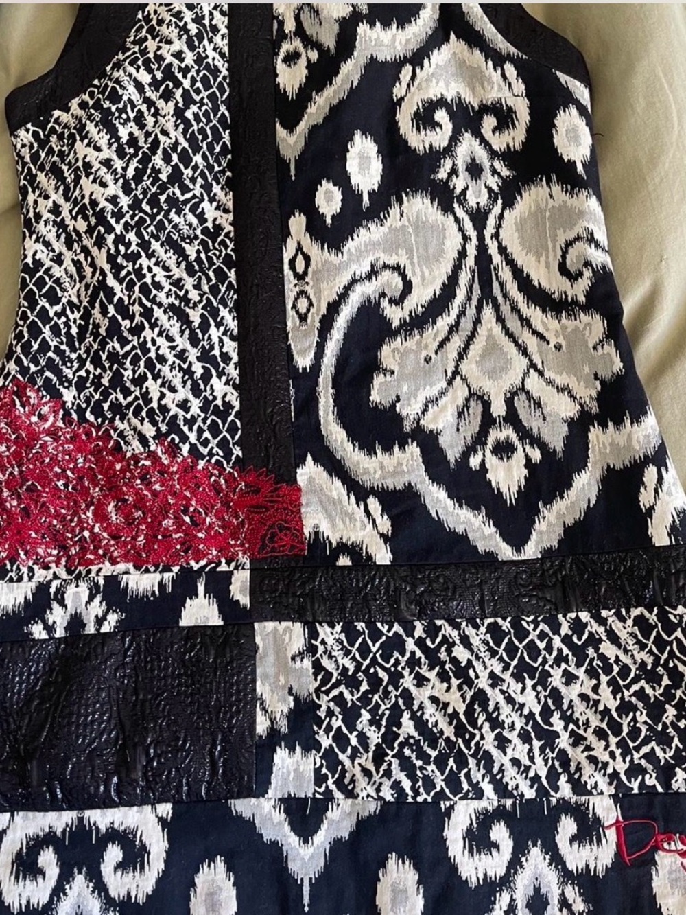 Desigual Black, White & Red Patterned Sleeveless Shift Dress